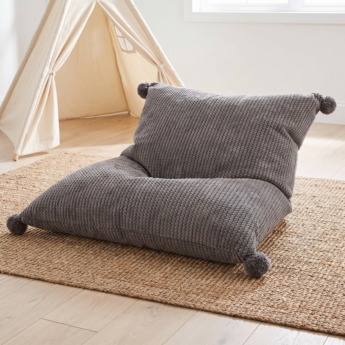 Giant Kids Bean Bag Floor Pillow Cover in Waffle Cord, Charcoal