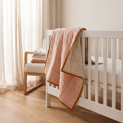 Reversible Linen Cot Quilt, Terracotta and Oat – 100 x 120 cm