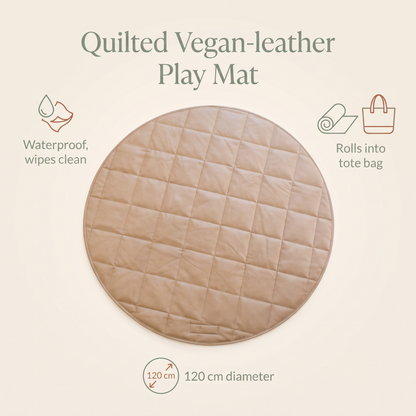 Round Quilted Faux Leather Play Mat with Tote Bag – Tan, 120 cm