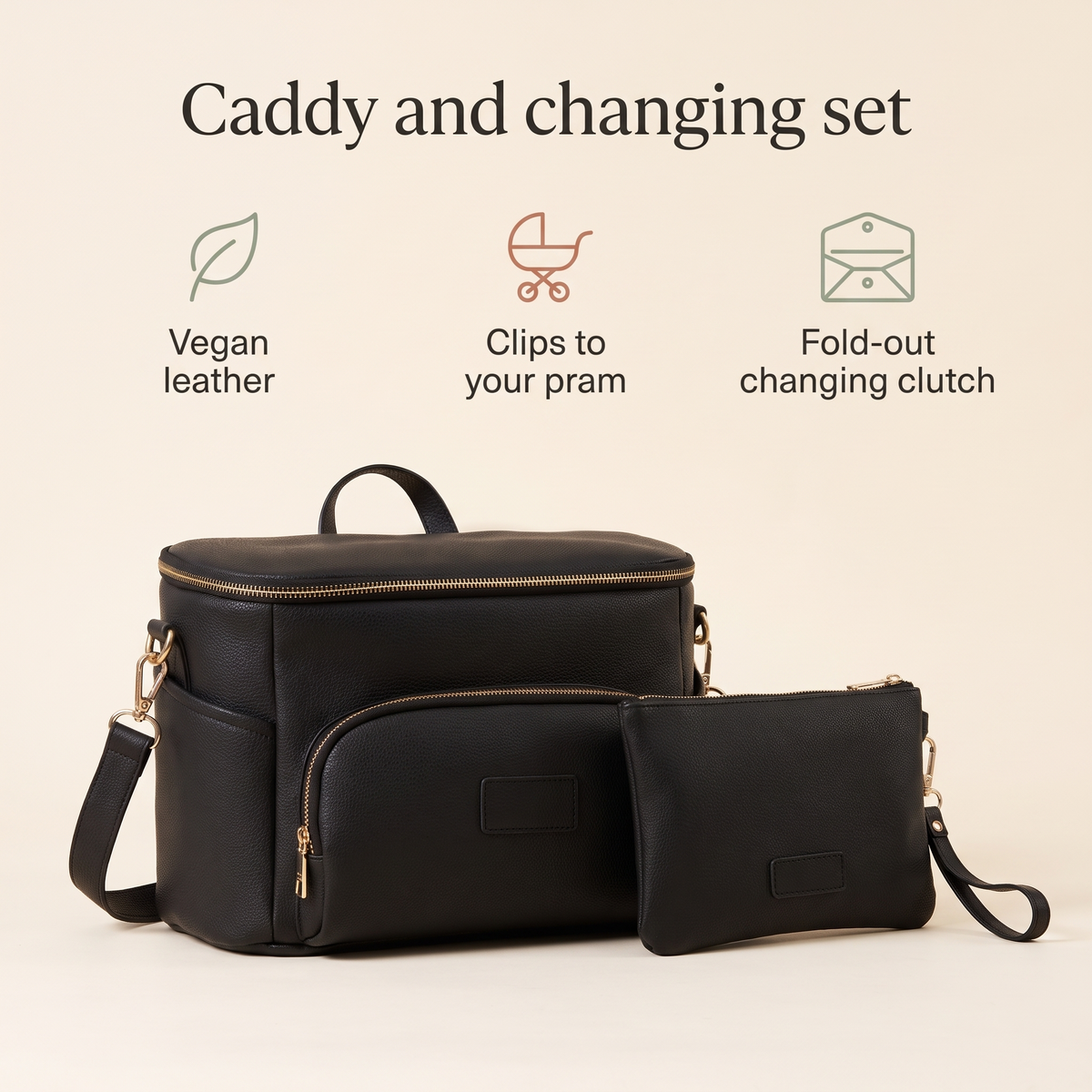 Convertible Pram Caddy and 3-Piece Changing Set Bundle, Black