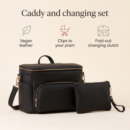 Convertible Pram Caddy and 3-Piece Changing Set Bundle, Black
