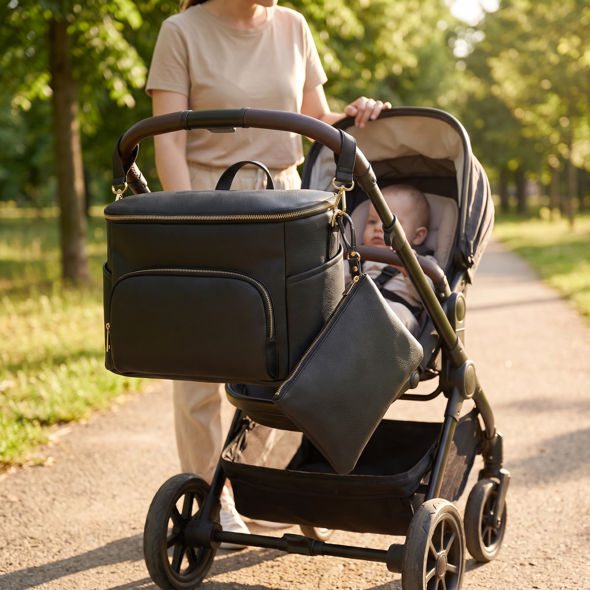 Convertible Pram Caddy and 3-Piece Changing Set Bundle, Black