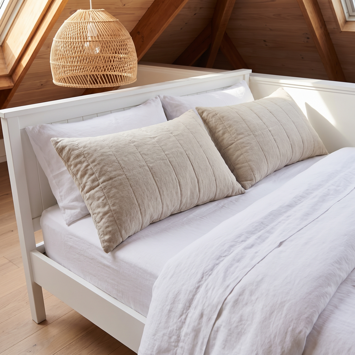 Quilted Linen Pillowcase Pair with Cotton Fill, Natural – 50 x 73 cm