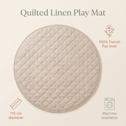 Quilted French Linen Round Play Mat – Natural, 115 cm
