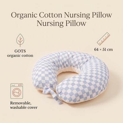 Cotton Nursing Pillow with Removable Washable Cover – Waves Print, 64 x 51 cm