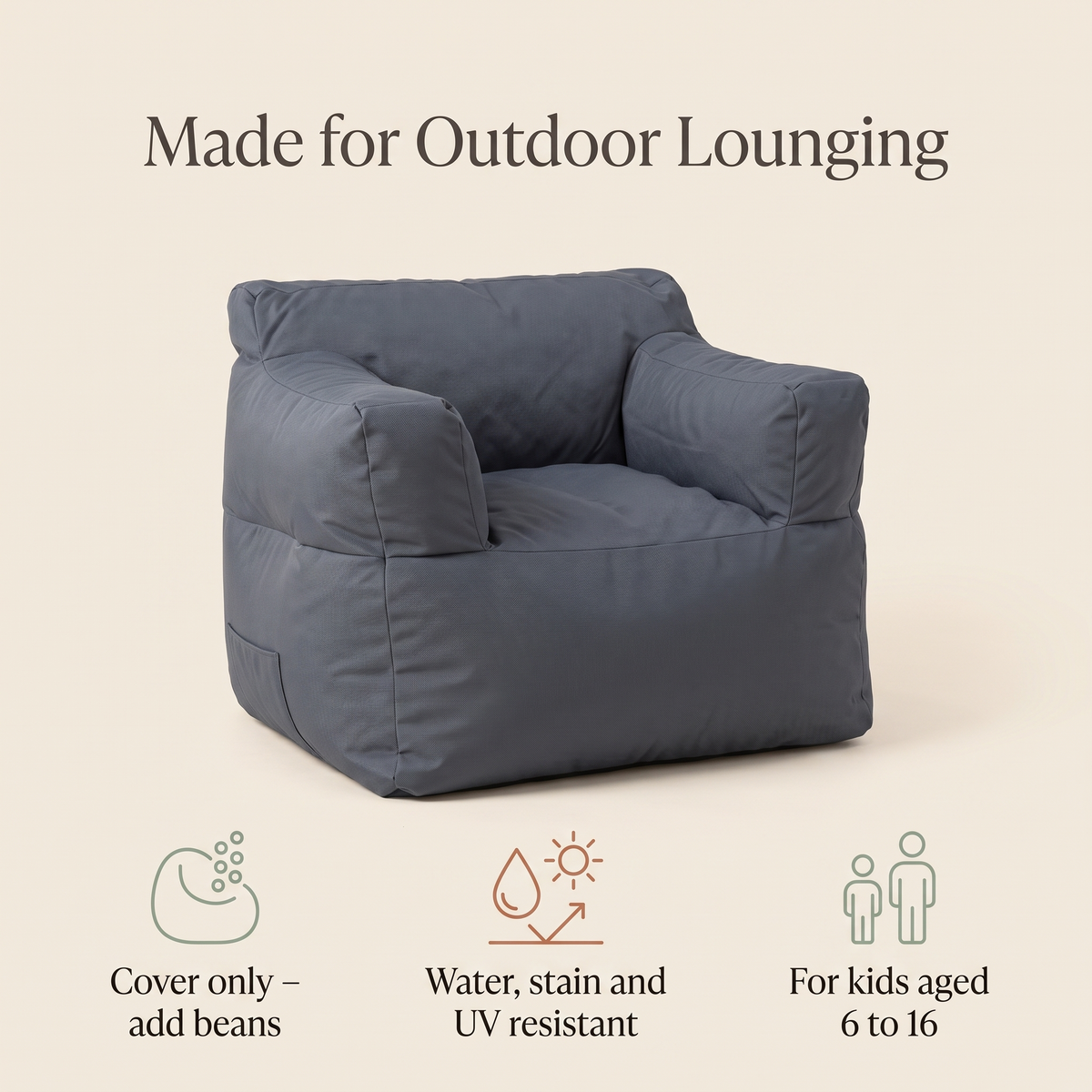 Outdoor Kids Bean Bag Cover in Olefin with Gift Bag, Sage