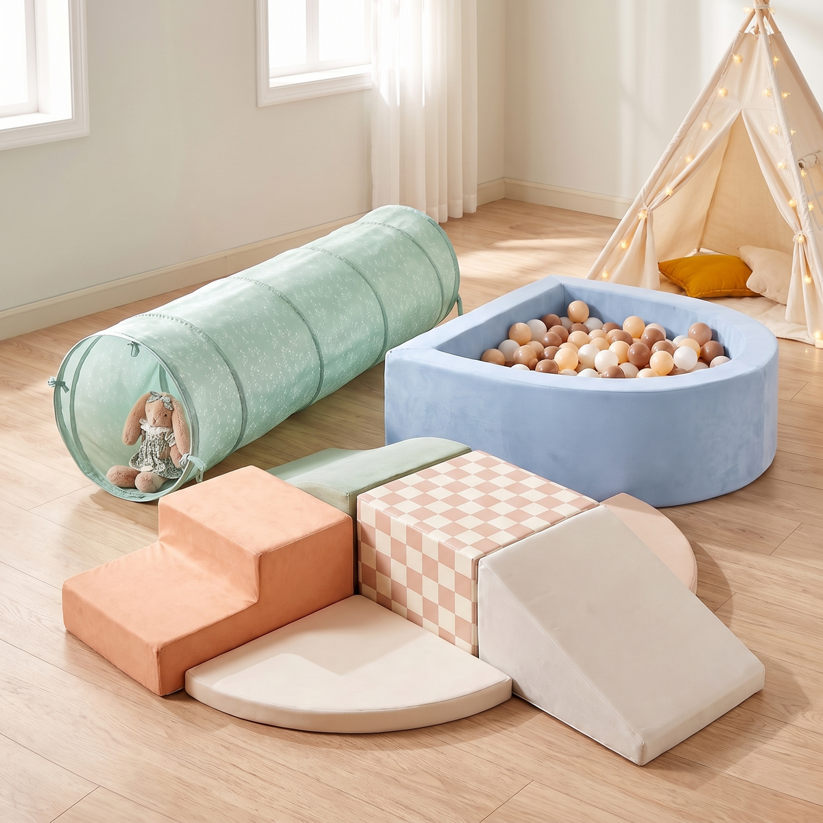 Play Tunnel and Foam Ball Pit Bundle, Oat