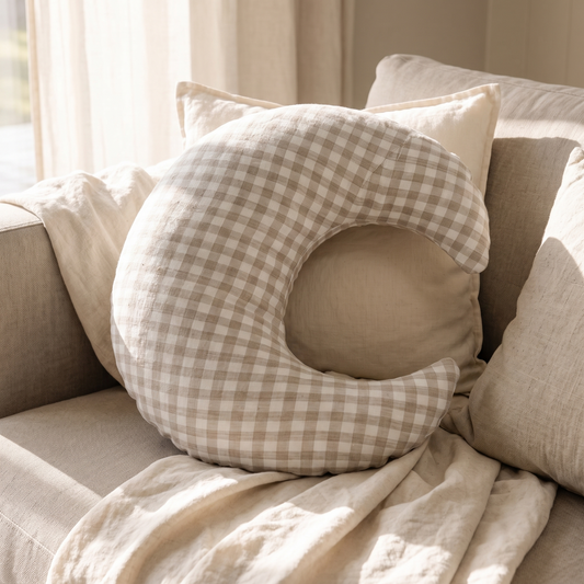 Crescent Linen Nursing Pillow with Dust Cover Bag, Gingham