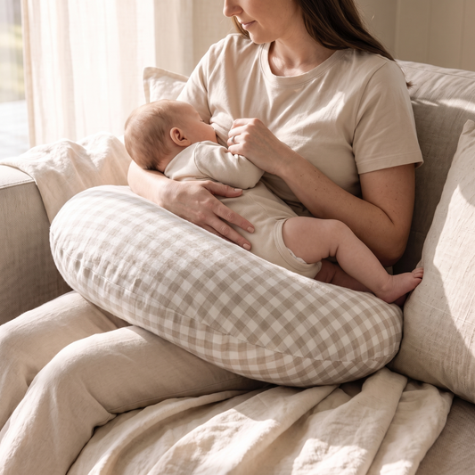 Crescent Linen Nursing Pillow with Dust Cover Bag, Gingham