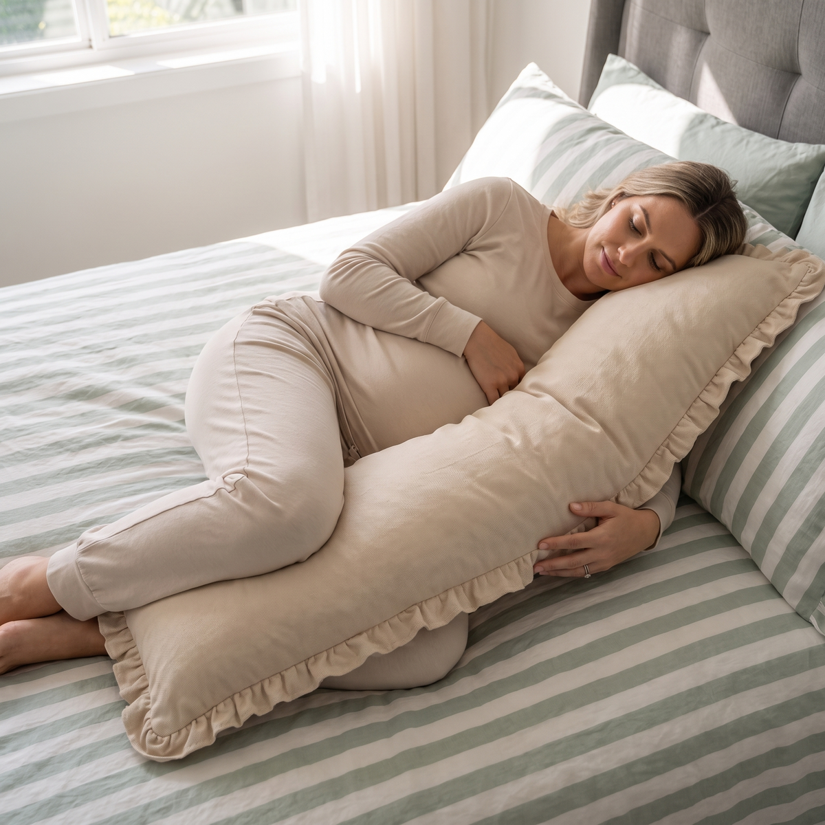 I-Shape Cotton Pregnancy Pillow, Full Length 110 cm – Oat