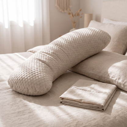 Large Maternity Pillow with Adjustable Fill and Washable Cover, Natural