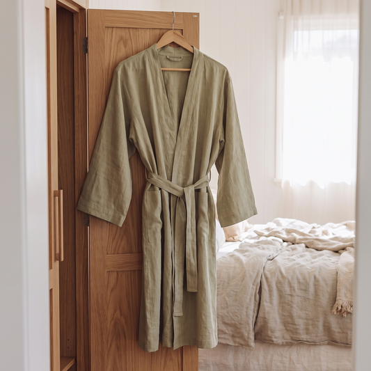 Women's French Linen Maternity and Hospital Robe, Sage