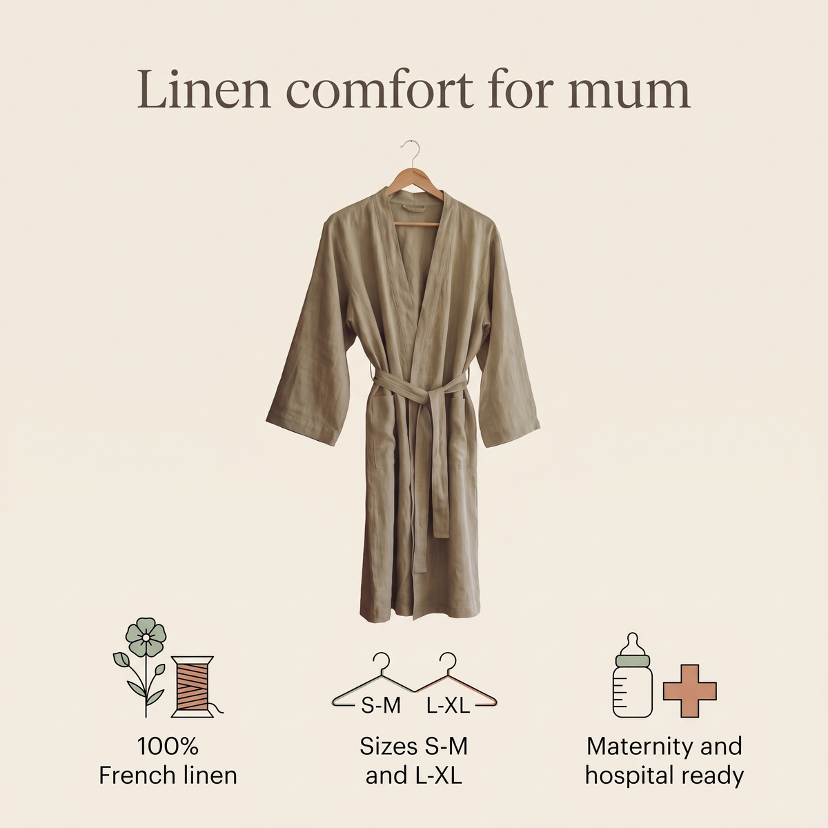 Women's French Linen Maternity and Hospital Robe, Sage