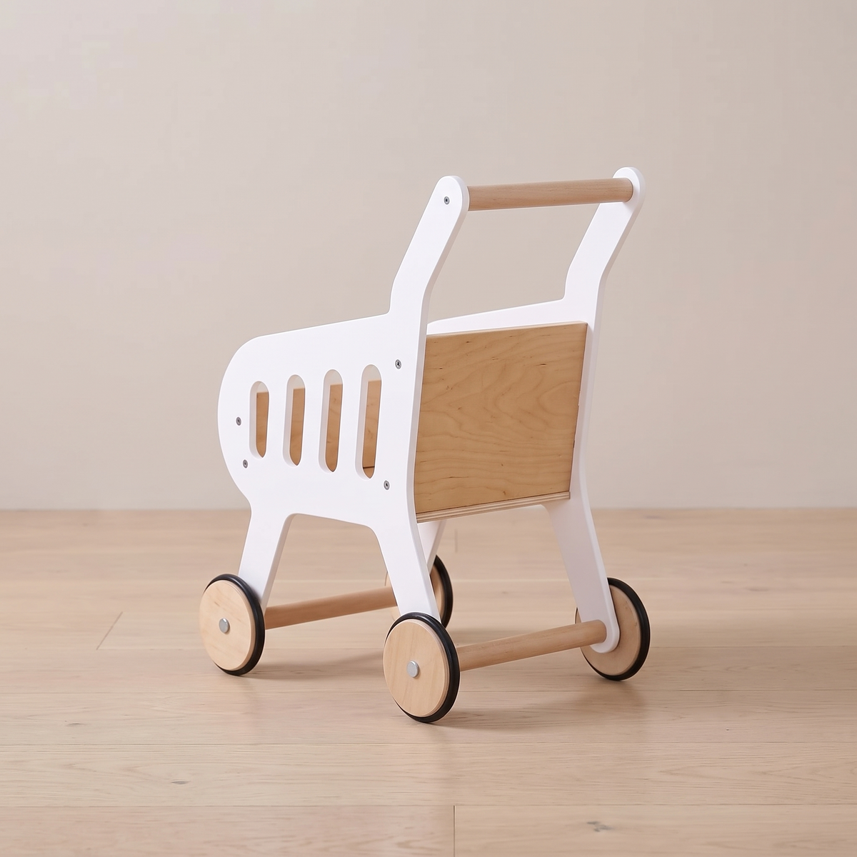 Wooden Toy Shopping Trolley in Birch Plywood, White – 54 cm Tall