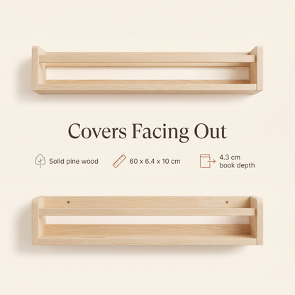 Wall-Mounted Front-Facing Book Rack with Flat Peg – Raw Pine