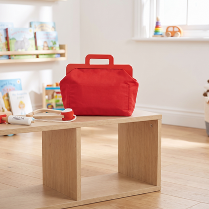 Wooden Toy Doctor Kit in Fabric Bag with 9 Instruments, Red