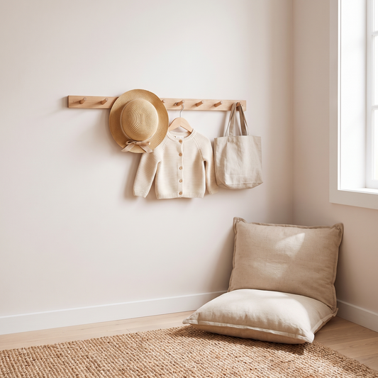 Wooden Peg Rail with 6 Pegs – Tasmanian Oak, 60 cm