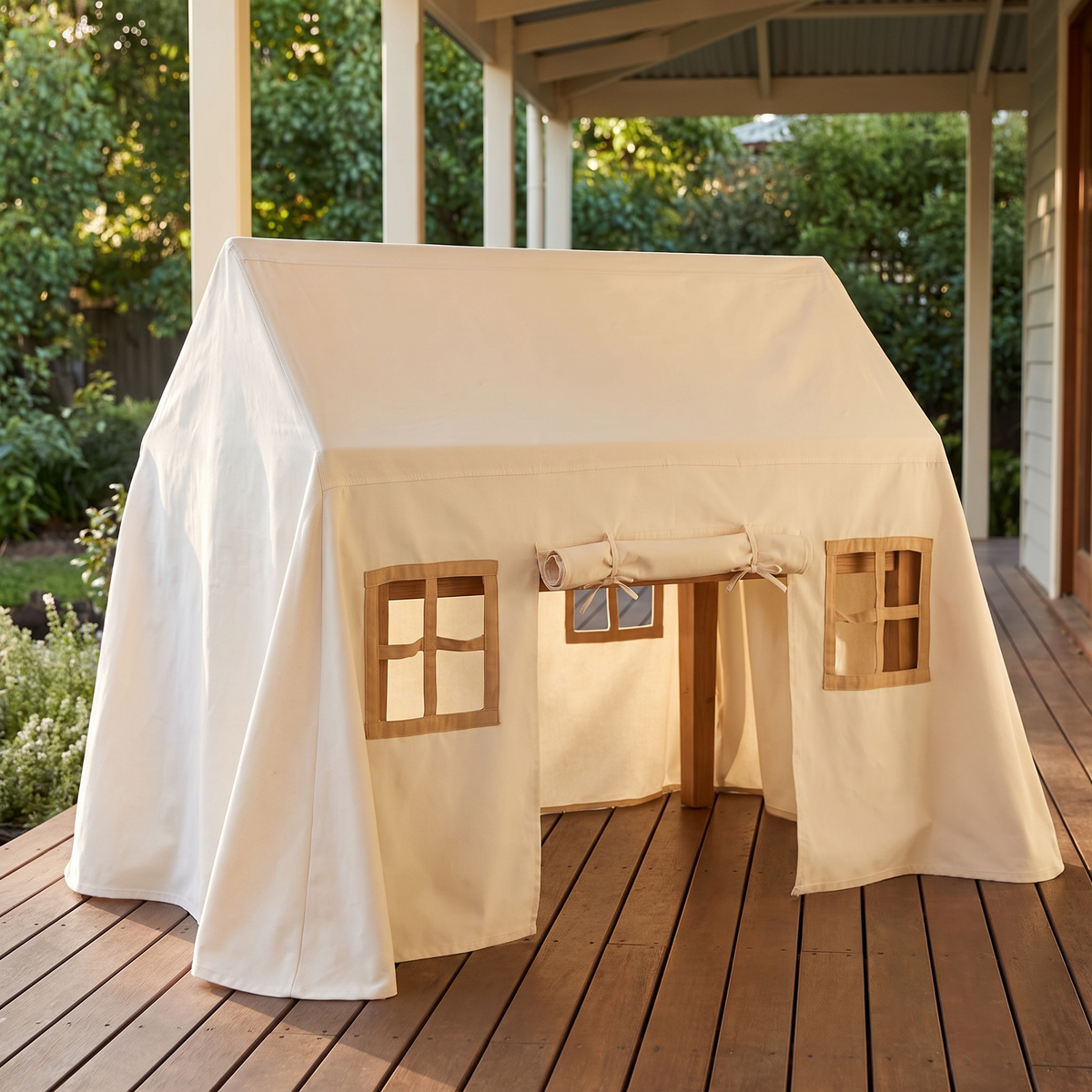 Table Play Tent with Windows and Doors for Dining Tables, Natural