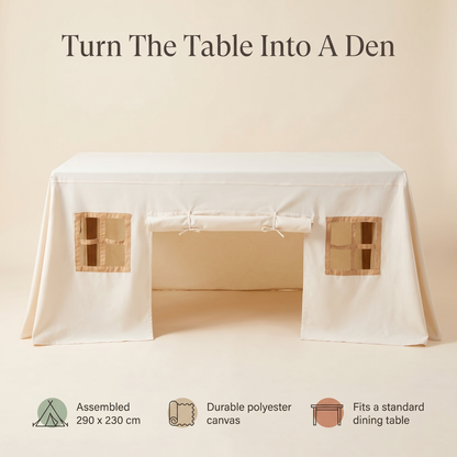 Table Play Tent with Windows and Doors for Dining Tables, Natural