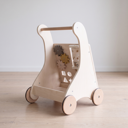 Wooden Activity Walker with Ball Frame, Cogs and Toy Box