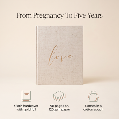Baby Memory Book with Cloth Hardcover and Gold Foil, 98 Pages – Neutral