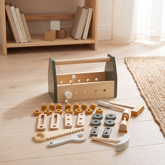 Wooden Tool Box with Removable Vice and 30-Piece Tool Set, 25 cm
