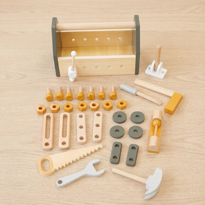 Wooden Tool Box with Removable Vice and 30-Piece Tool Set, 25 cm