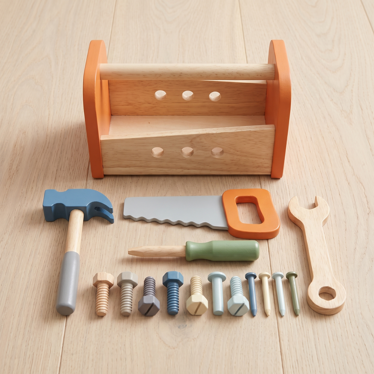 Wooden 2-in-1 Tool Box and Workbench with Tools – 25 cm