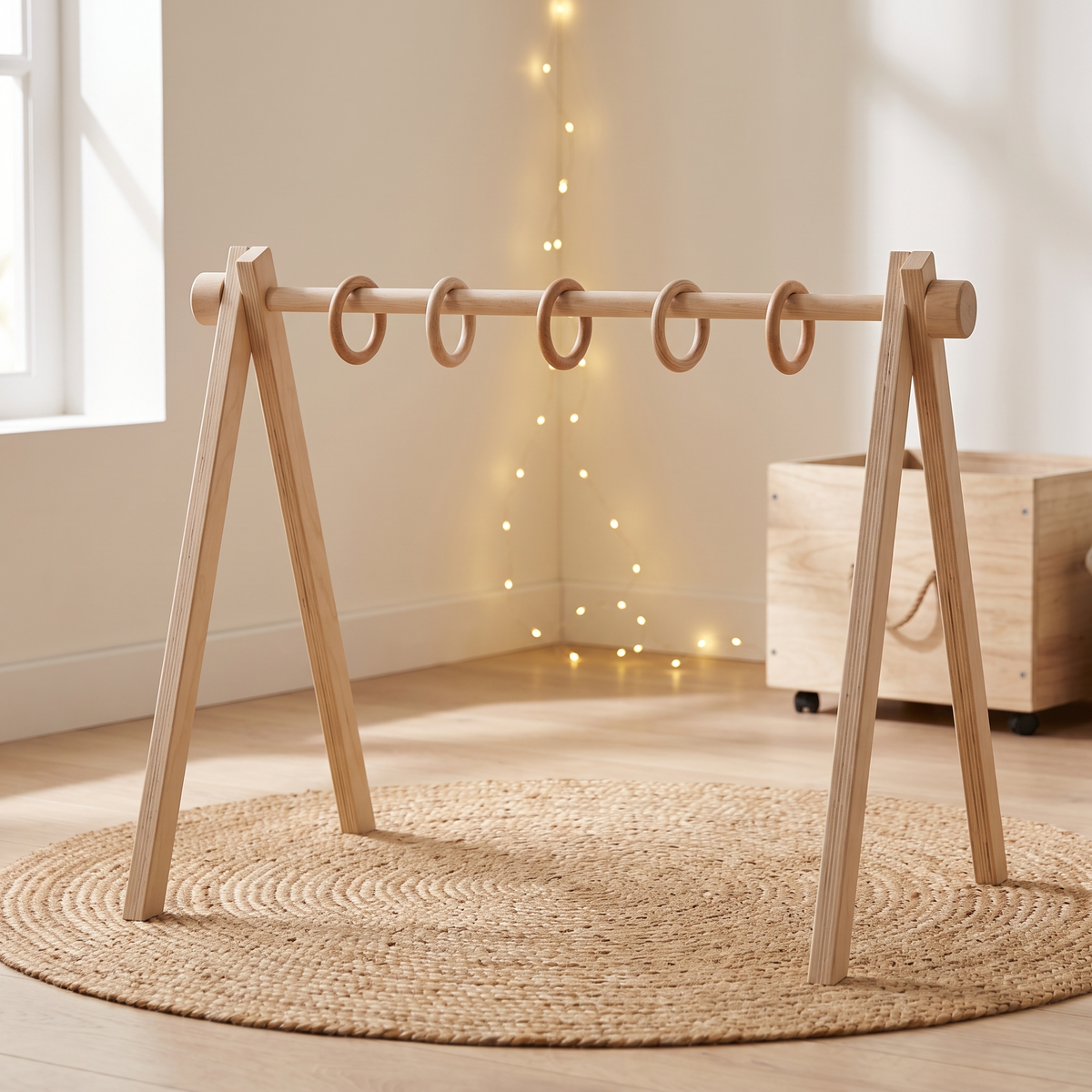 Wooden Baby Gym Frame with Five Removable Rings – Natural Birch Plywood