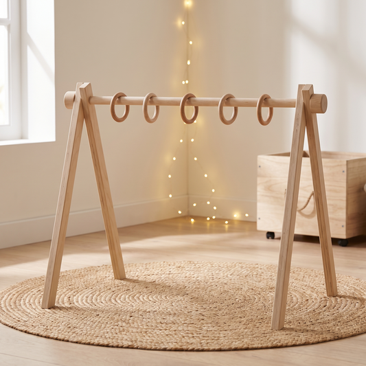 Wooden Baby Gym Frame with Five Removable Rings – Natural Birch Plywood