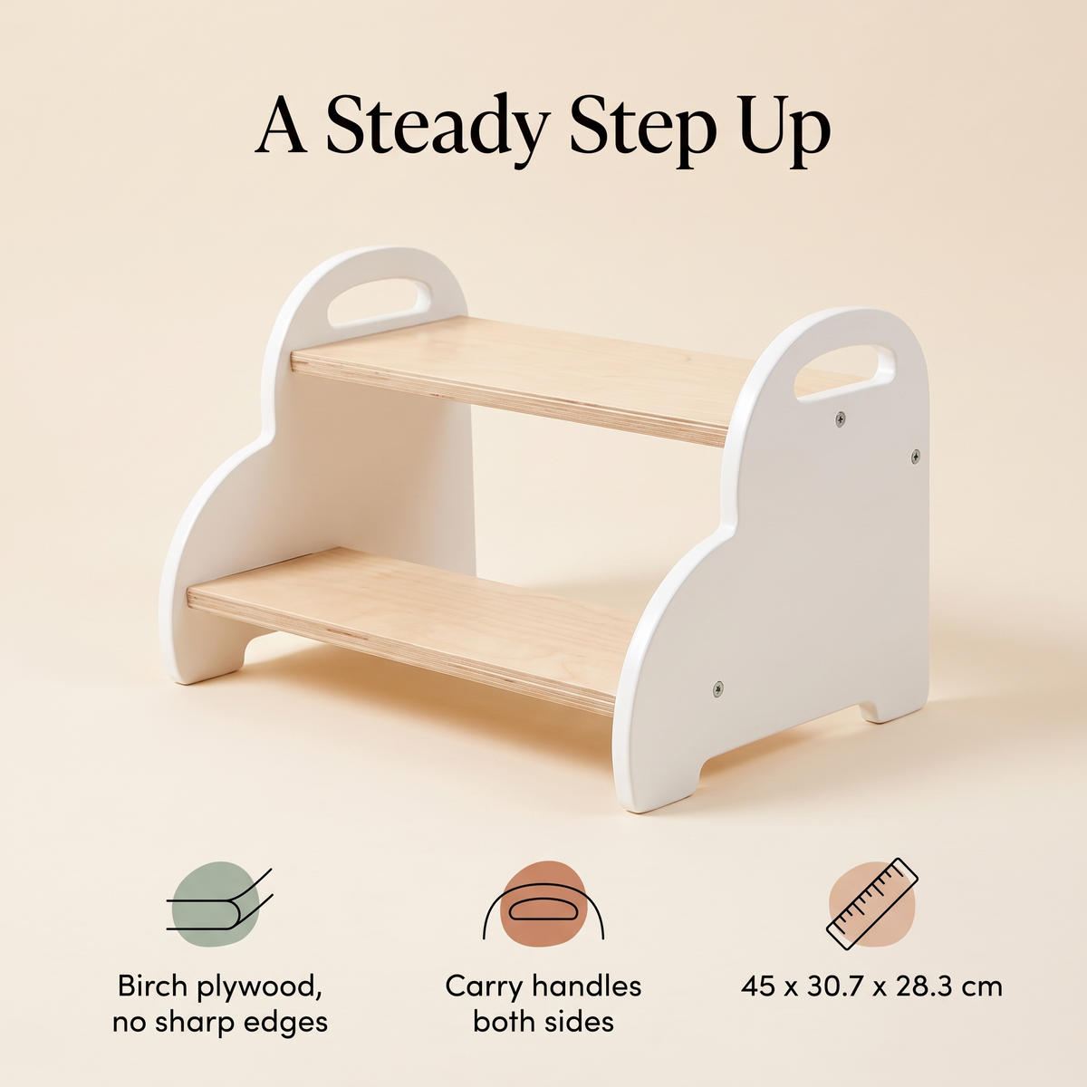 Wooden Cloud Step Stool with Carry Handles – Birch Plywood, 45 cm