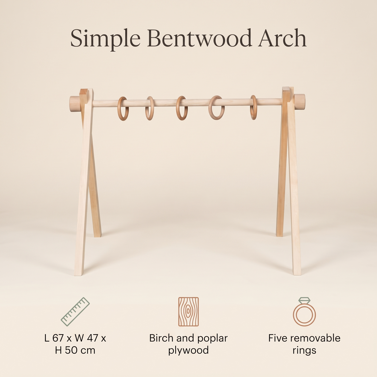Wooden Baby Gym Frame with Five Removable Rings – Natural Birch Plywood