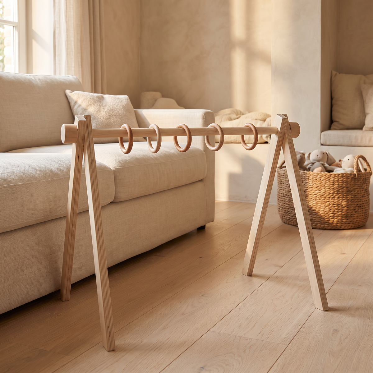 Wooden Baby Gym Frame with Five Removable Rings – Natural Birch Plywood