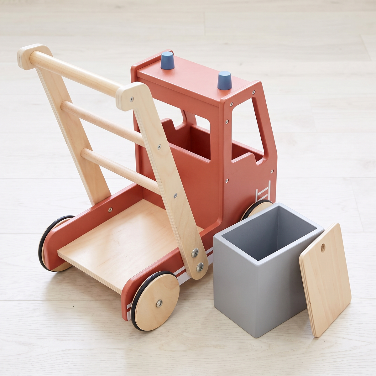 Wooden Fire Truck Push Walker with Removable Storage Box – Birchwood
