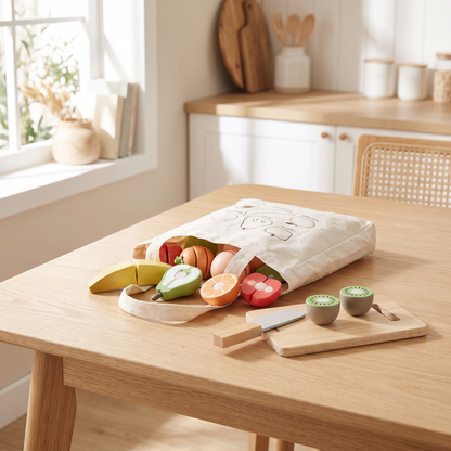 Wooden Play Fruit Set with Chopping Board and Carry Bag