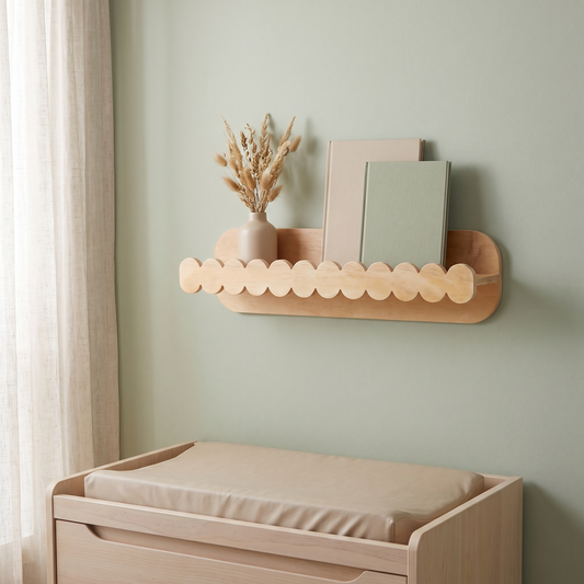 Scalloped Floating Wall Shelf – Natural Plywood, 60 cm