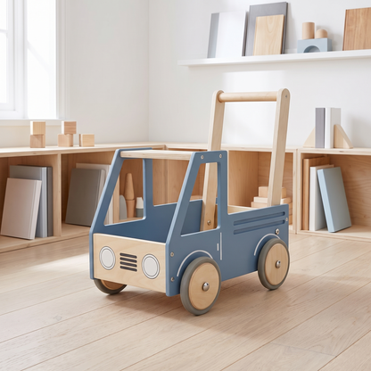 Wooden Push Truck Walker with Storage Box – Birchwood, Steel Blue