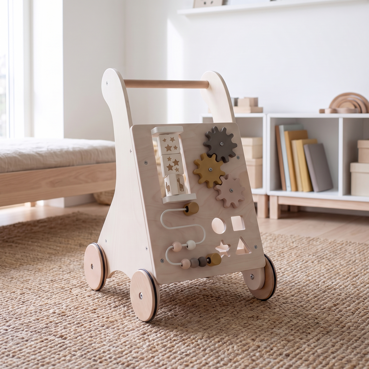 Wooden Activity Walker with Ball Frame, Cogs and Toy Box