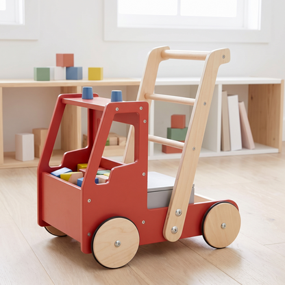 Wooden Fire Truck Push Walker with Removable Storage Box – Birchwood