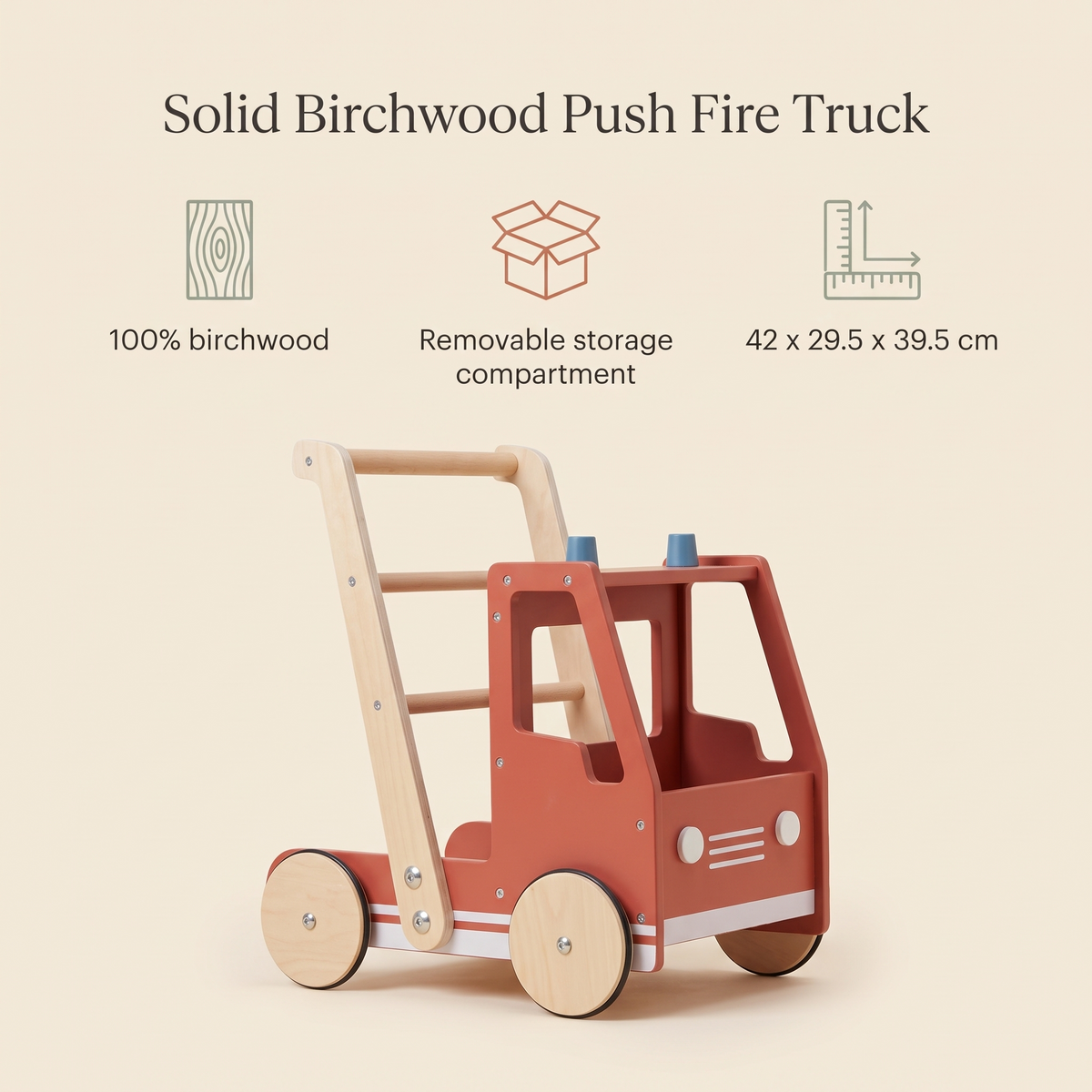 Wooden Fire Truck Push Walker with Removable Storage Box – Birchwood