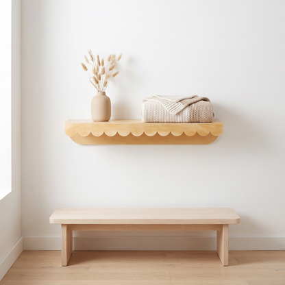 Scalloped Floating Wall Shelf – Natural Plywood, 60 cm