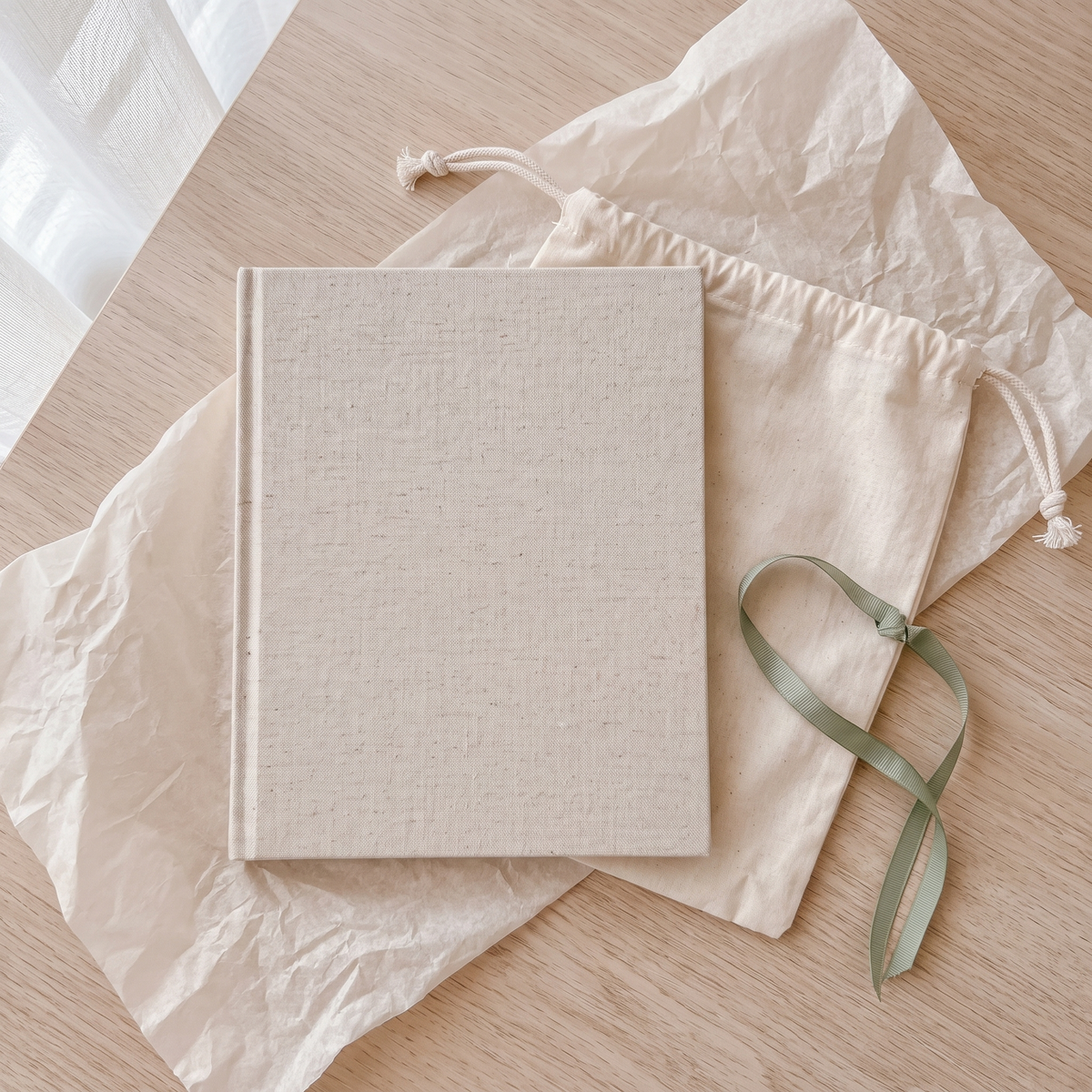 Baby Memory Book with Cloth Hardcover and Gold Foil, 98 Pages – Neutral