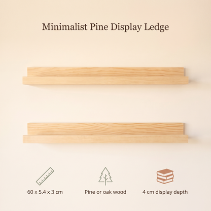 Wall-Mounted Book and Picture Display Ledge – Natural Wood, 60 cm