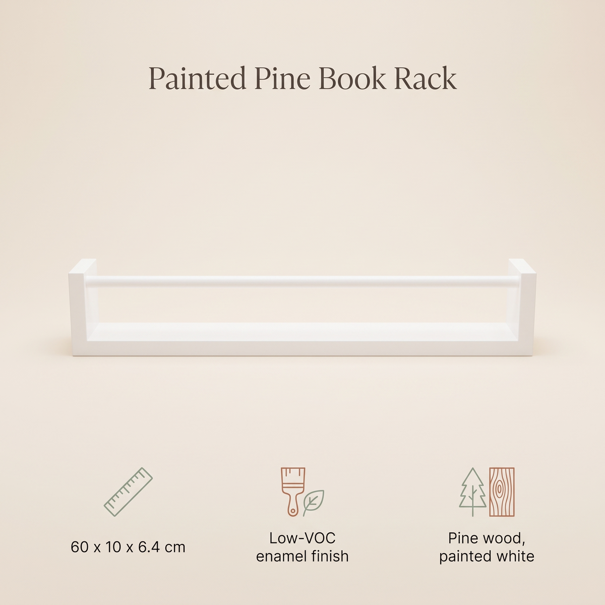 Wall-Mounted Front-Facing Kids' Book Rack in Painted Pine, White