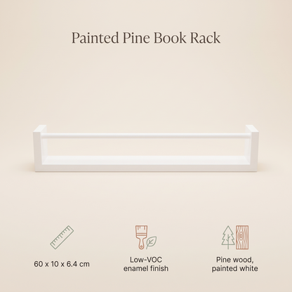 Wall-Mounted Front-Facing Kids' Book Rack in Painted Pine, White