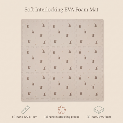 EVA Foam Play Mat with 9 Interlocking Pieces – Bees and Bears Print, 100 x 100 cm