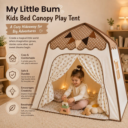 Kids Canopy Play Tent with Fibreglass Rods, Brown Polka Dot