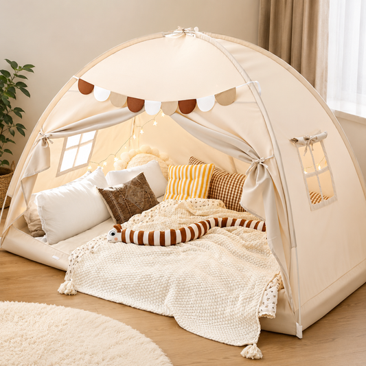 Twin Bed Play Tent with USB Star Lights and Flags