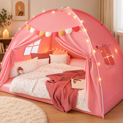 Twin Bed Play Tent with USB Star Lights and Flags