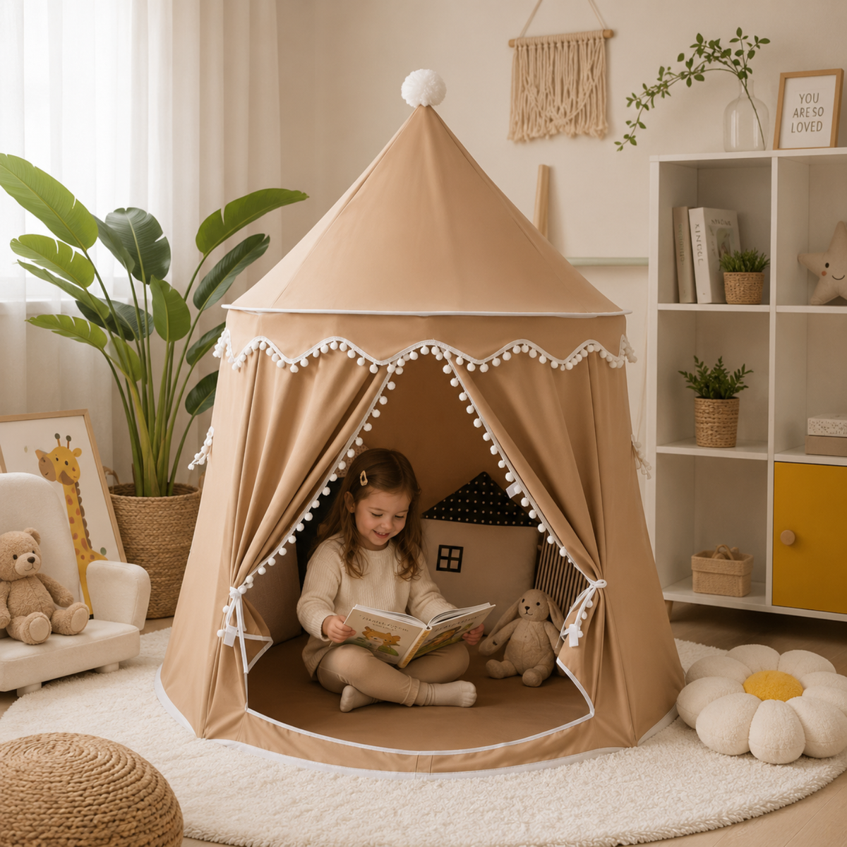 Kids Indoor Teepee Play Tent with Support Poles